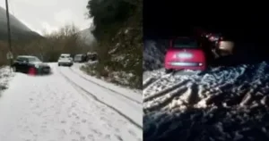 Δραματικές στιγμές στο Πάπιγκο: Τουλάχιστον 30 αυτοκίνητα εγκλωβίστηκαν – Όχημα έπεσε στον γκρεμό