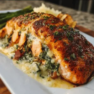 Γεμιστός Σολομός με Κρέμα Τυριού, Σπανάκι και Γαλοπούλα