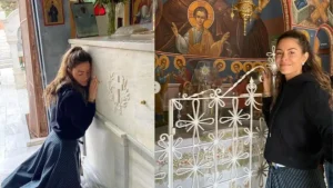 «Τον άκουσα»: Η Μαρία Μενούνος γονάτισε μπροστά στον τάφο του Αγίου Νεκταρίου στην Αίγινα και όσα λέει συγκλονίζουν