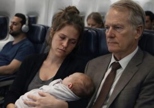 Μια εξαντλημένη μητέρα, προσπαθώντας να ηρεμήσει το μωρό της που έκλαιγε, αποκοιμήθηκε από την κούραση πάνω στον ώμο του άντρα που καθόταν δίπλα της: ο άντρας έδειχνε εκνευρισμένος, αλλά αυτό που έκανε μετά άφησε όλο το αεροπλάνο άφωνο