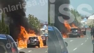 Σοκαριστικές εικόνες: Αυτοκίνητο τυλίχθηκε στις φλόγες στη μέση του δρόμου