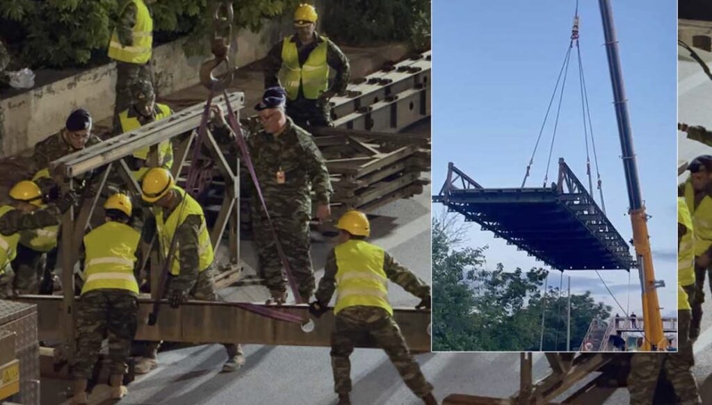 Οι Ενοπλες Δυνάμεις με τον Δήμο Νέας Φιλαδέλφειας έστησαν πεζογέφυρα στον Κηφισό μέσα στη νύχτα