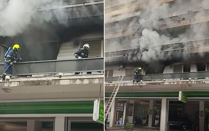 Θεσσαλονίκη ΤΩΡΑ: Φωτιά σε διαμέρισμα πάνω από βενζινάδικο