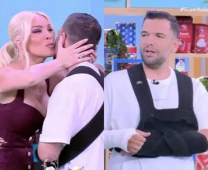 Ο Πέτρος Συρίγος επέστρεψε στο πλατό με γύψο στα χέρια – Θερμή υποδοχή από Καινούργιου