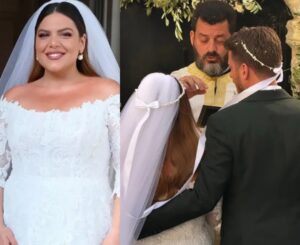 Λάμπει από ευτυχία: Η άφιξη της Δανάης Μπάρκα με εντυπωσιακό νυφικό στην εκκλησία – Φωτoγραφίες