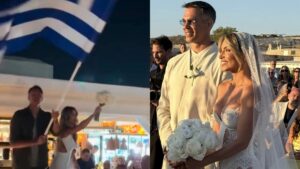 Τρελό κράξιμο ! Τι έκαναν η Οικονομάκου και ο Μπρούνο Τσερέλα στον γάμο τους με την ελληνική σημαία