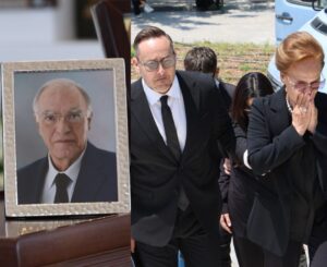 Βασίλης Λεβέντης: Σπαpαγμός στην κηδεία του – Τραγική φιγούρα η σύζυγός του, Νατάσα Μεντεσίδου – Φωτογραφίες