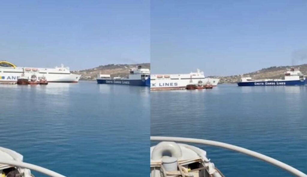 Σοκ στην Κρήτη: Η στιγμή της σύγκρουσης των δύο πλοίων στο λιμάνι της Σούδας – Βίντεο κατέγραψε το ατύχημα