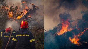Πυρκαγιά στην Σκύρο: Συνεχίζεται για δεύτερη μέρα η μάχη με τις φλόγες σε δύο μέτωπα